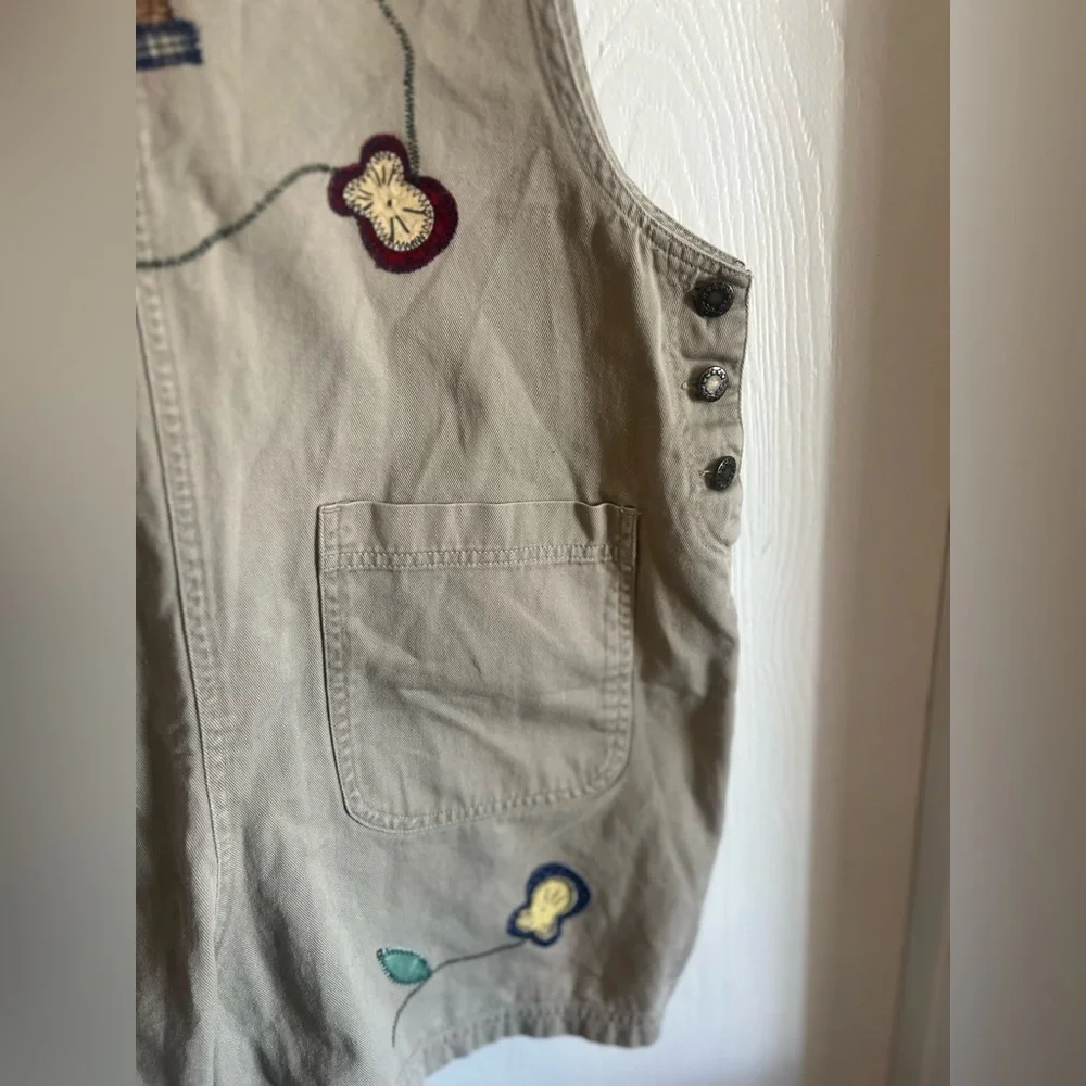 Vintage Haiks XL Patchwork Embroidered Bird House Floral Beige Overalls. - Picture 4 of 12